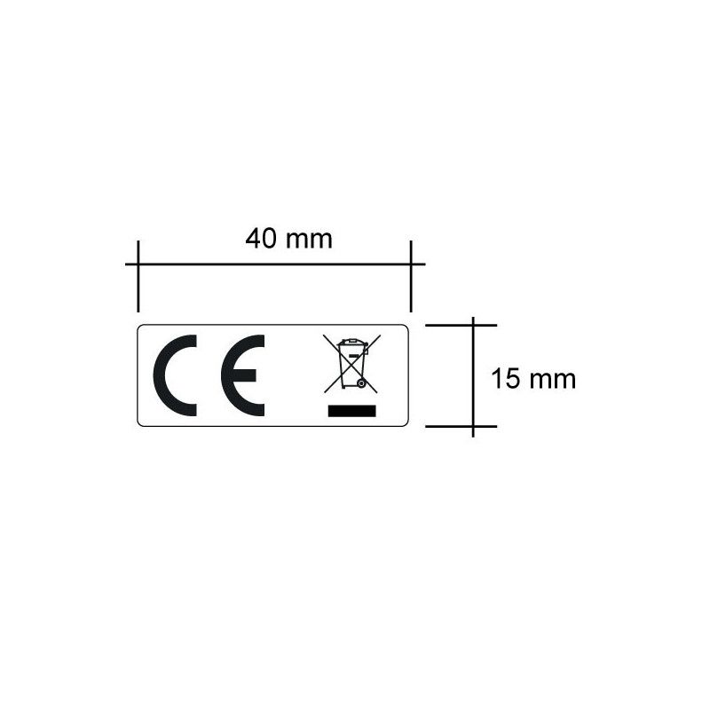 Etiquette CE et DEEE 40x15 mm poubelle barree avec rectangle noir