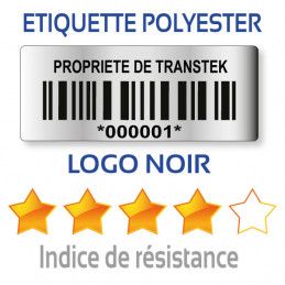 Etiquette d'inventaire polyester 40x15mm avec code-barre