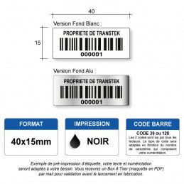 Etiquette d'inventaire polyester 40x15mm avec code-barre