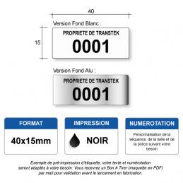 Etiquette d'inventaire polyester 40x15mm avec numérotation
