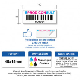 Etiquette d'inventaire 40x15 couleur avec code-barre