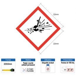 Etiquette pictogramme GHS 22x22mm en rouleau GHS01