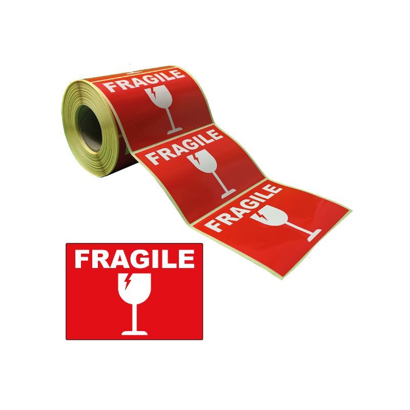 Étiquette Rouge FRAGILE en rouleau