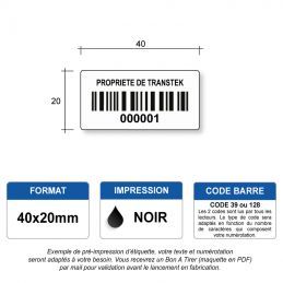 Etiquette d'inventaire papier 40x20mm code-barre