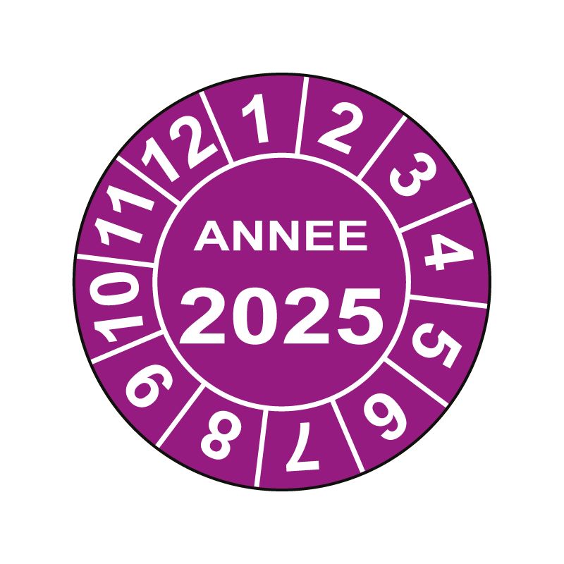 Pastille calendrier Ø15 à 50mm - ANNEE 2025 - Fond Violet
