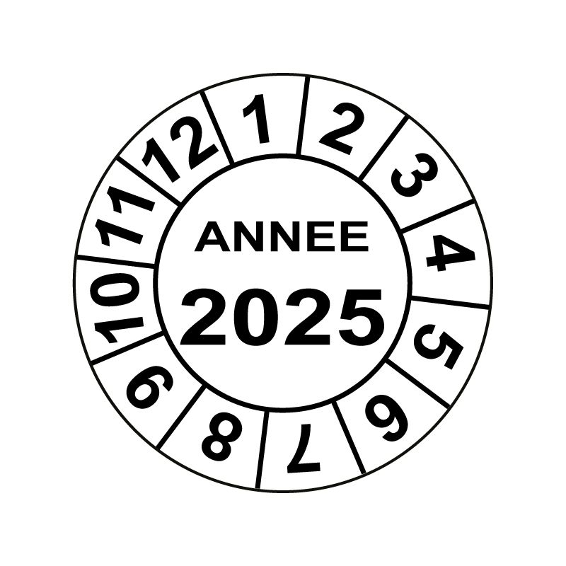 Pastille calendrier Ø15 à 50mm - ANNEE 2025 - Fond Blanc