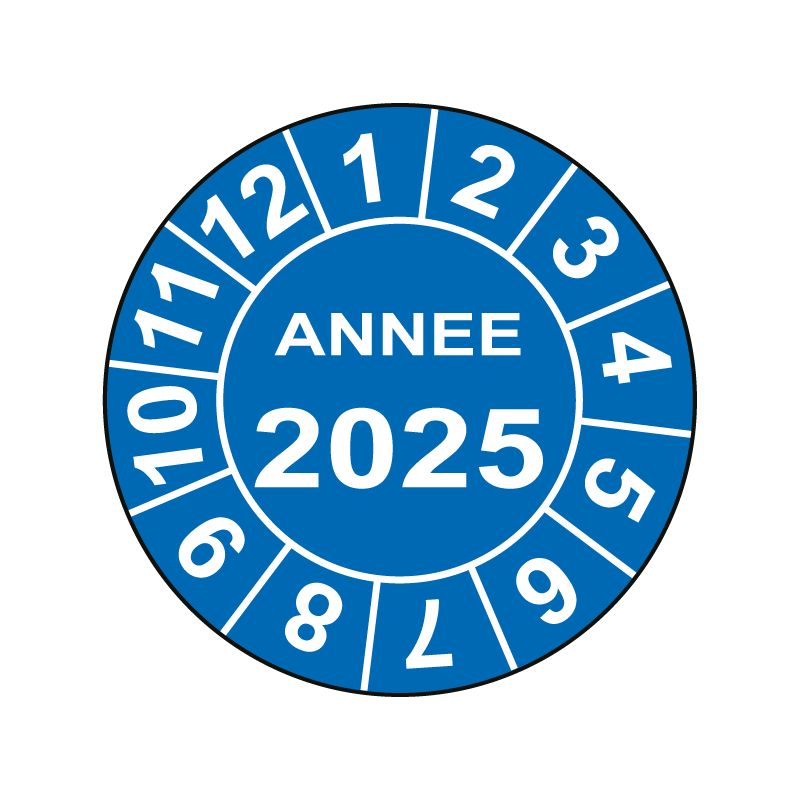 Pastille calendrier Ø15 à 50mm - ANNEE 2025 - Fond Bleu