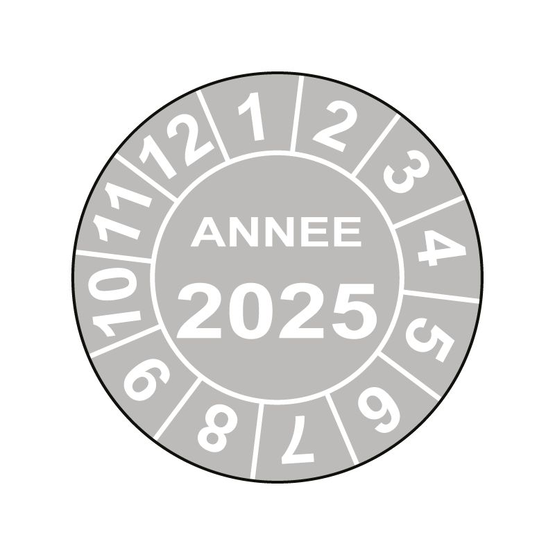 Pastille calendrier Ø15 à 50mm - ANNEE 2025 - Fond Gris