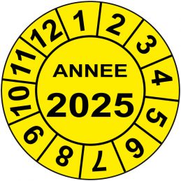 Pastille calendrier Ø15 à 50mm - ANNEE 2025 - Fond Jaune