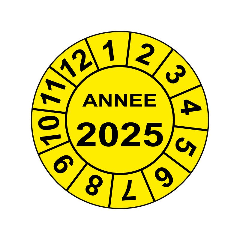 Pastille calendrier Ø15 à 50mm - ANNEE 2025 - Fond Jaune