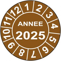 Pastille calendrier Ø15 à 50mm - ANNEE 2025 - Fond Marron