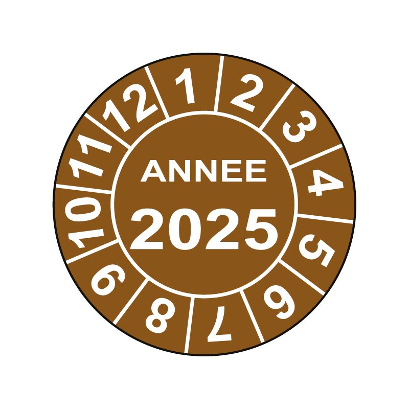 Pastille calendrier Ø15 à 50mm - ANNEE 2025 - Fond Marron