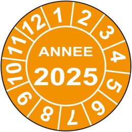 Pastille calendrier Ø15 à 50mm - ANNEE 2025 - Fond Orange