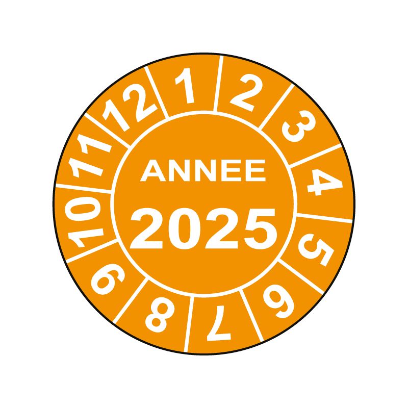 Pastille calendrier Ø15 à 50mm - ANNEE 2025 - Fond Orange