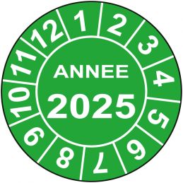 Pastille calendrier Ø15 à 50mm - ANNEE 2025 - Fond Vert