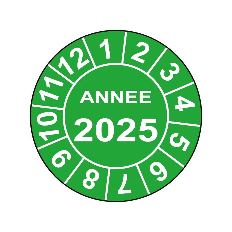 Pastille calendrier Ø15 à 50mm - ANNEE 2025 - Fond Vert