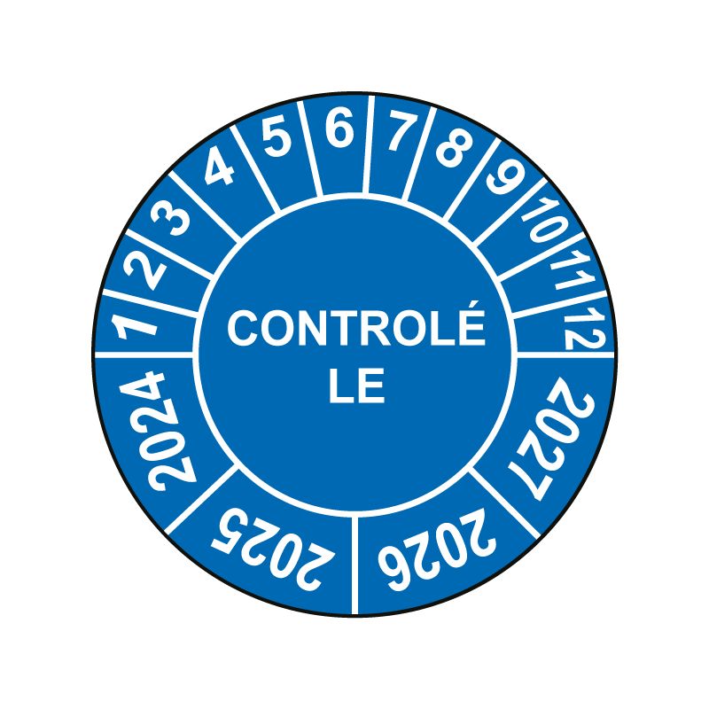 Pastille calendrier Ø15 à 50mm - CONTROLÉ LE  - Fond Bleu