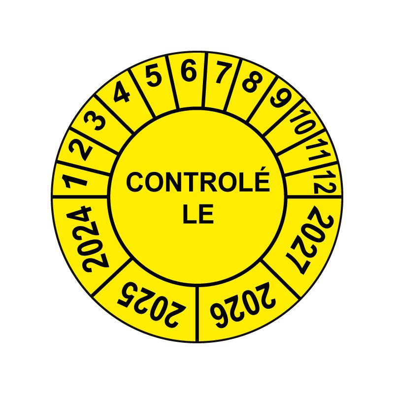 Pastille calendrier Ø15 à 50mm - CONTROLÉ LE - Fond Jaune