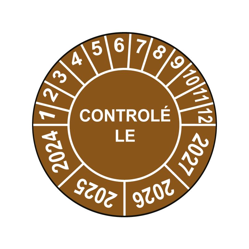 Pastille calendrier Ø15 à 50mm - CONTROLÉ LE  - Fond Marron