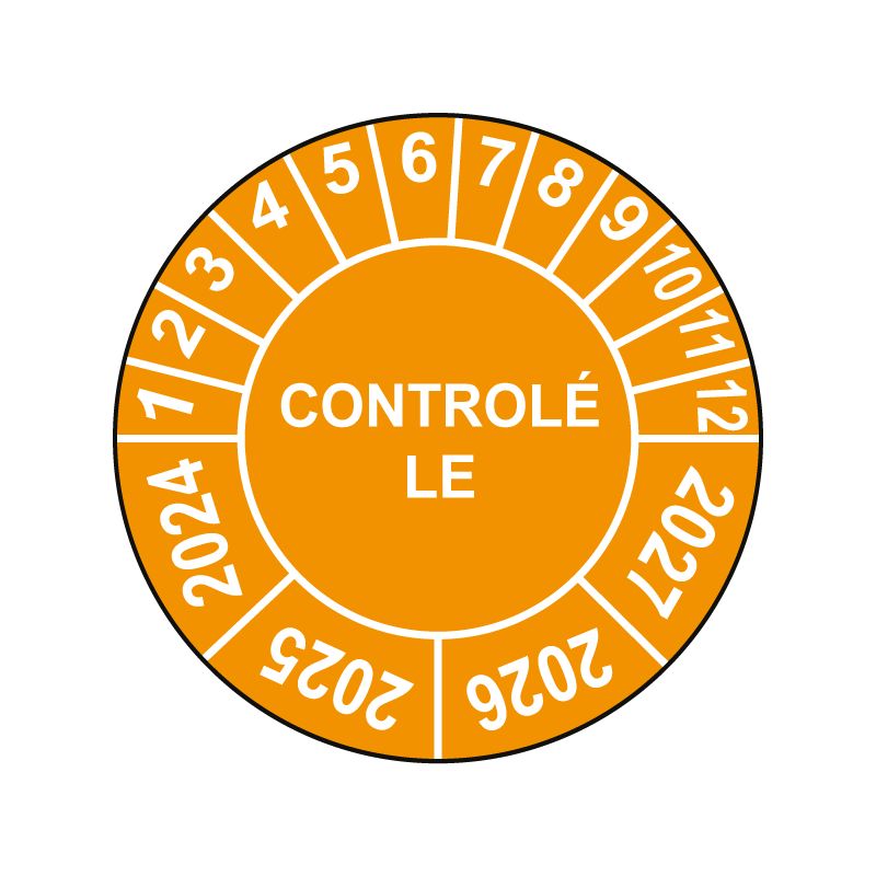 Pastille calendrier Ø15 à 50mm - CONTROLÉ LE  - Fond Orange