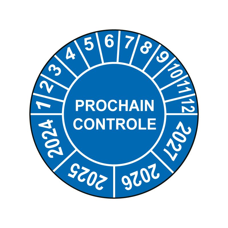 Pastille calendrier Ø15 à 50mm - PROCHAIN CONTROLE - Fond Bleu