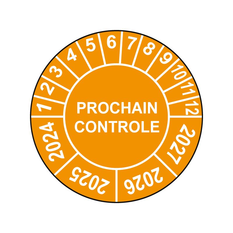 Pastille calendrier Ø15 à 50mm - PROCHAIN CONTROLE - Fond Orange
