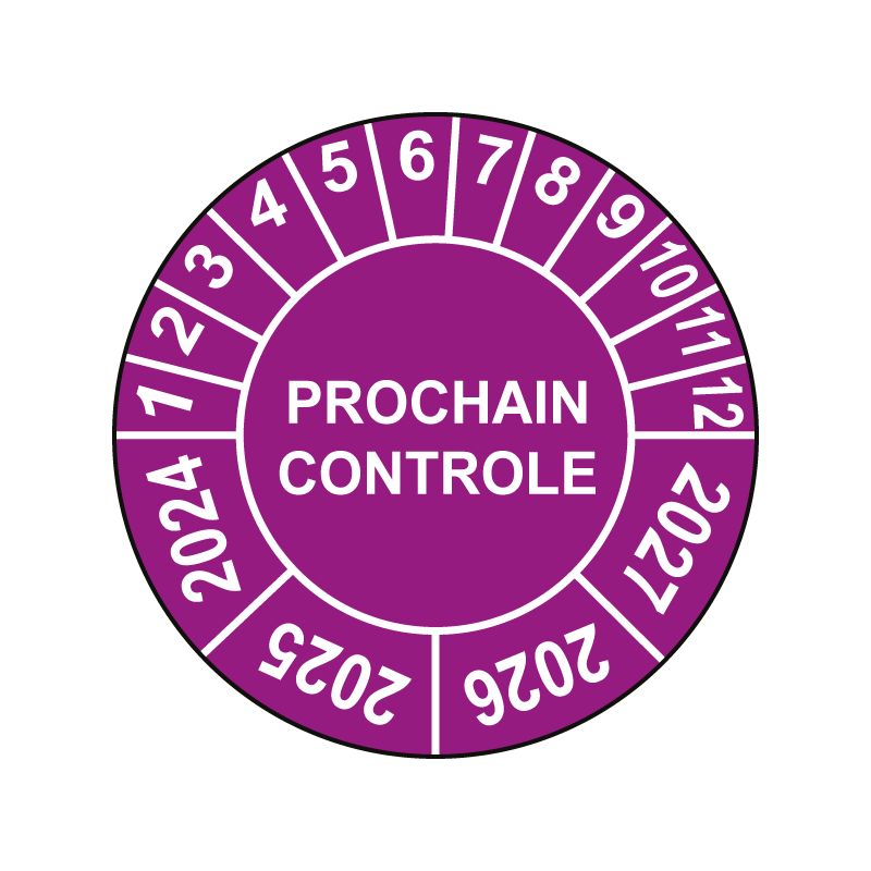 Pastille calendrier Ø15 à 50mm - PROCHAIN CONTROLE - Fond Violet