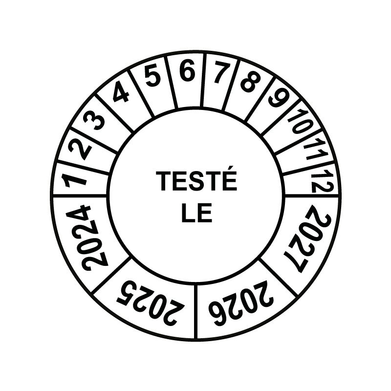 Pastille calendrier Ø15 à 50mm - TESTÉ LE - Fond Blanc