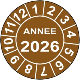 Pastille calendrier fond marron Ø15 à 50mm - ANNEE 2026