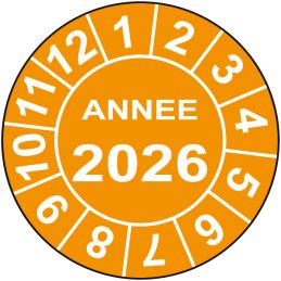 Pastille calendrier fond orange Ø15 à 50mm - ANNEE 2026