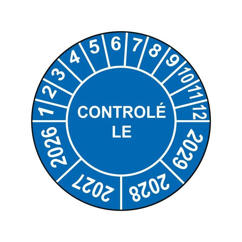 Pastille calendrier Ø15 à 50mm - CONTROLÉ LE - Années 2026 à 2029