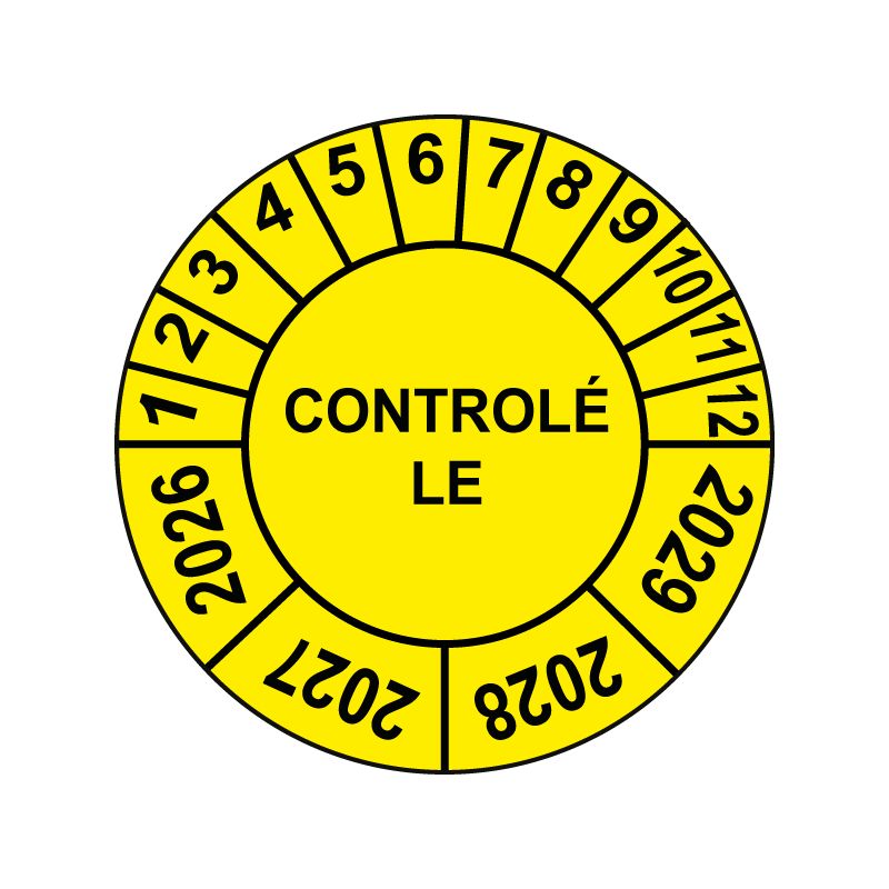 Pastille calendrier Ø15 à 50mm - CONTROLÉ LE - Années 2026 à 2029