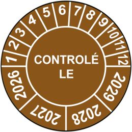 Pastille calendrier Ø15 à 50mm - CONTROLÉ LE - Années 2026 à 2029