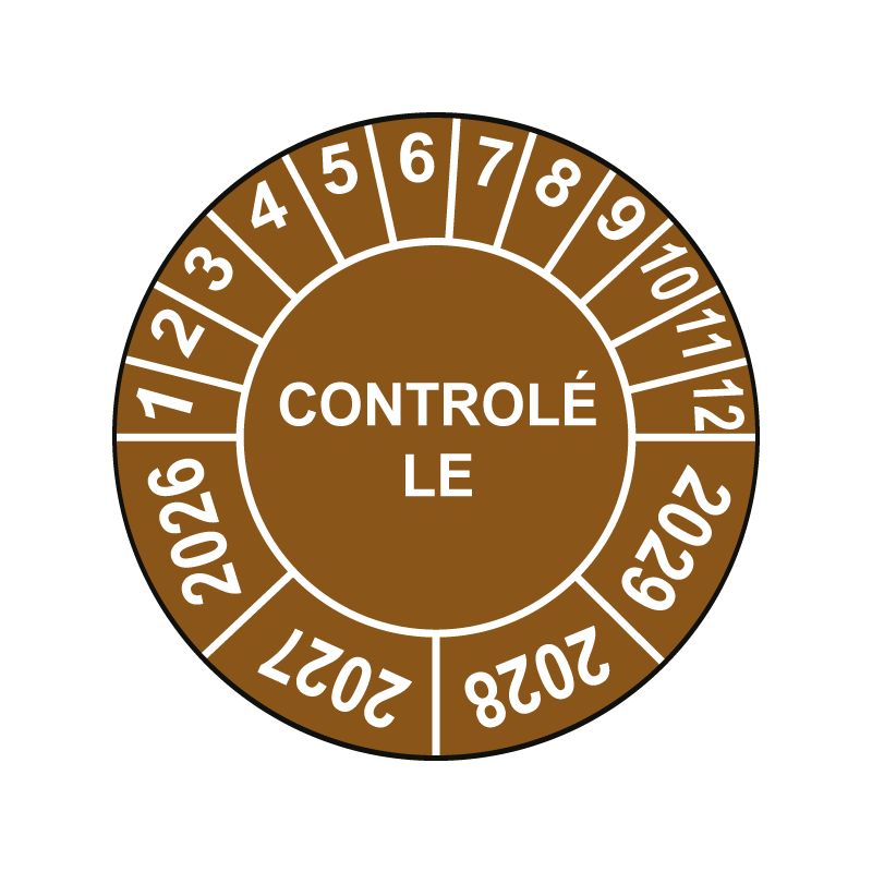 Pastille calendrier Ø15 à 50mm - CONTROLÉ LE - Années 2026 à 2029