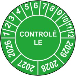 Pastille calendrier Ø15 à 50mm - CONTROLÉ LE - Années 2026 à 2029