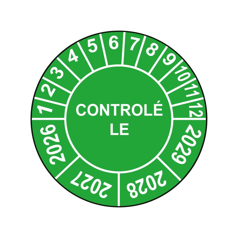 Pastille calendrier Ø15 à 50mm - CONTROLÉ LE - Années 2026 à 2029
