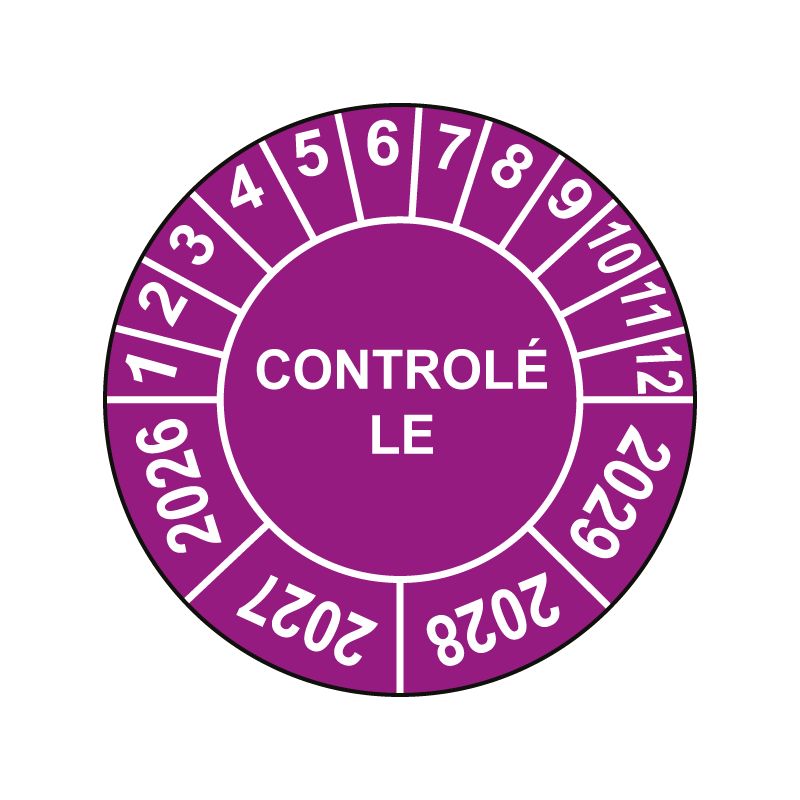Pastille calendrier Ø15 à 50mm - CONTROLÉ LE - Années 2026 à 2029