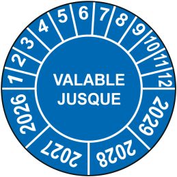 Pastille calendrier Ø15 à 50mm - VALABLE JUSQUE - Fond Bleu - Années 2026 à 2029