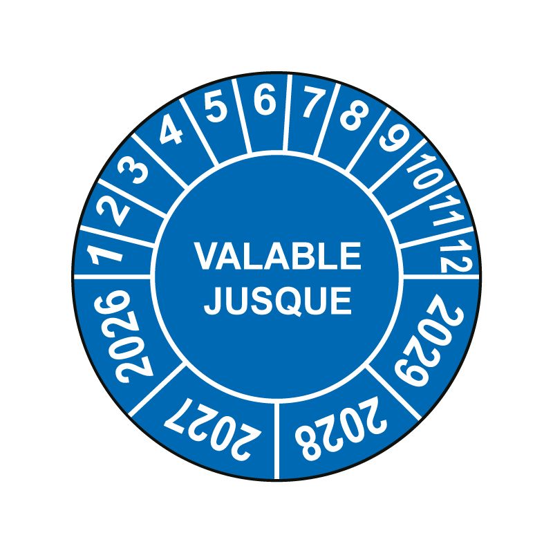 Pastille calendrier Ø15 à 50mm - VALABLE JUSQUE - Fond Bleu - Années 2026 à 2029