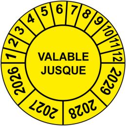 Pastille calendrier Ø15 à 50mm - VALABLE JUSQUE - Fond Jaune - Années 2026 à 2029