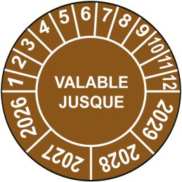 Pastille calendrier Ø15 à 50mm - VALABLE JUSQUE - Fond Blanc - Années 2026 à 2029