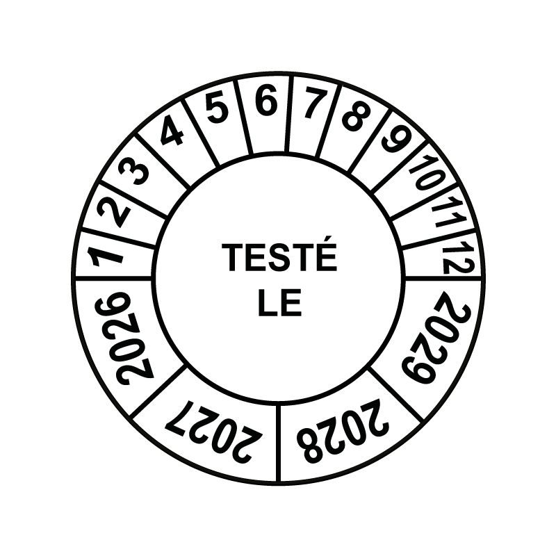 Pastille calendrier Ø15 à 50mm - TESTÉ LE - Fond Blanc - Années 2026 à 2029