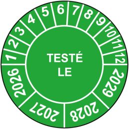 Pastille calendrier Ø15 à 50mm - TESTÉ LE - Fond Blanc - Années 2026 à 2029