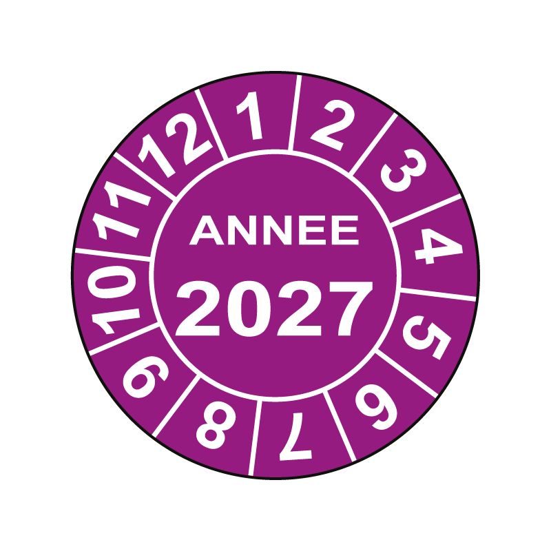 Pastille calendrier Ø15 à 50mm - ANNEE 2027 - Fond Violet