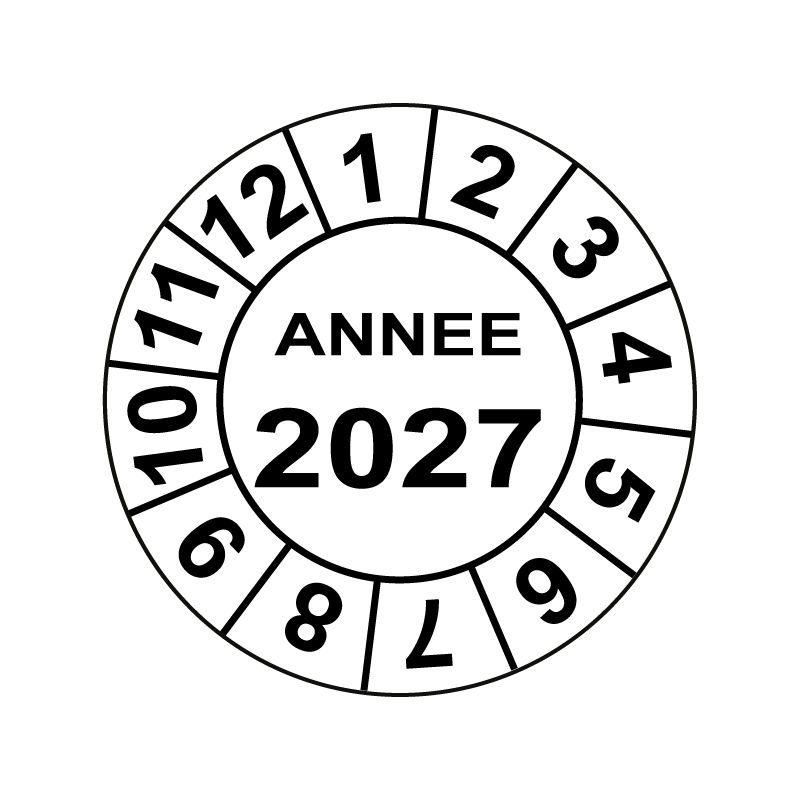 Pastille calendrier Ø15 à 50mm - ANNEE 2027 - Fond Blanc