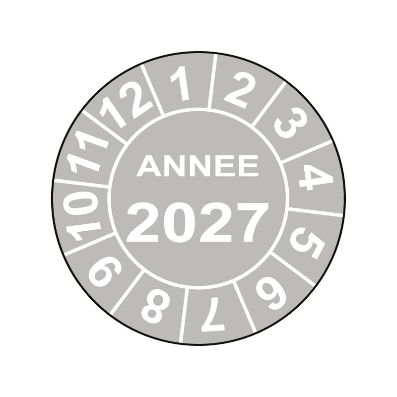 Pastille calendrier Ø15 à 50mm - ANNEE 2027 - Fond Gris