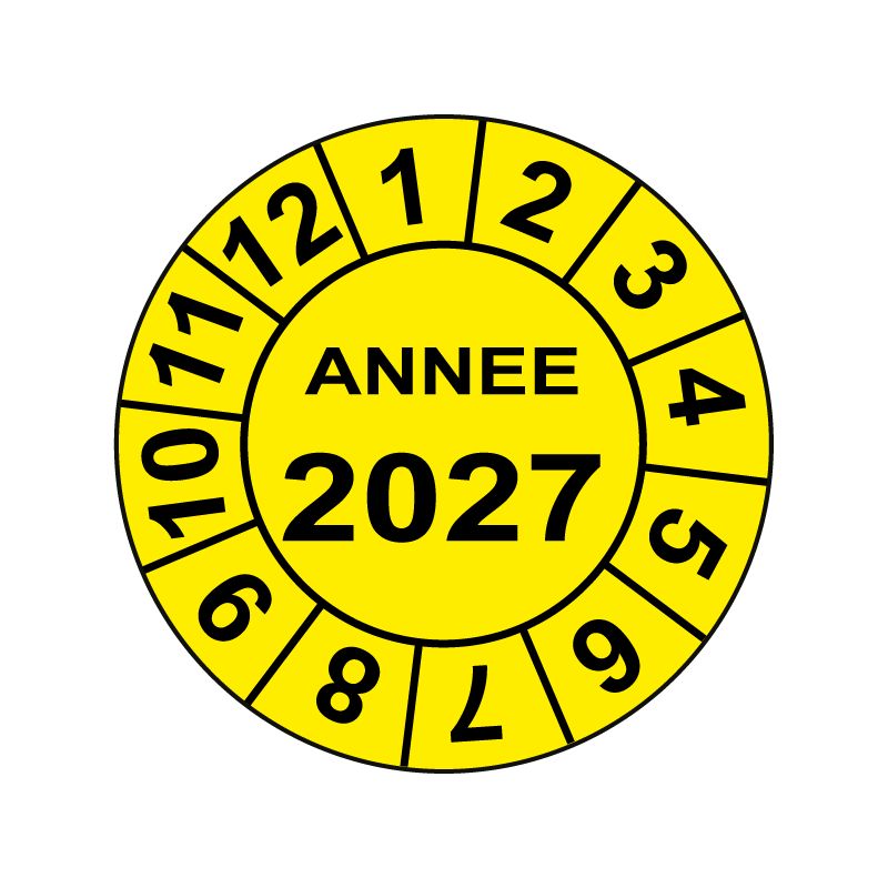 Pastille calendrier Ø15 à 50mm - ANNEE 2027 - Fond Jaune