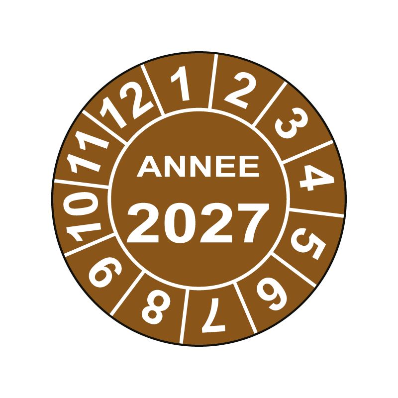 Pastille calendrier Ø15 à 50mm - ANNEE 2027 - Fond Marron