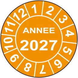 Pastille calendrier Ø15 à 50mm - ANNEE 2027 - Fond Orange
