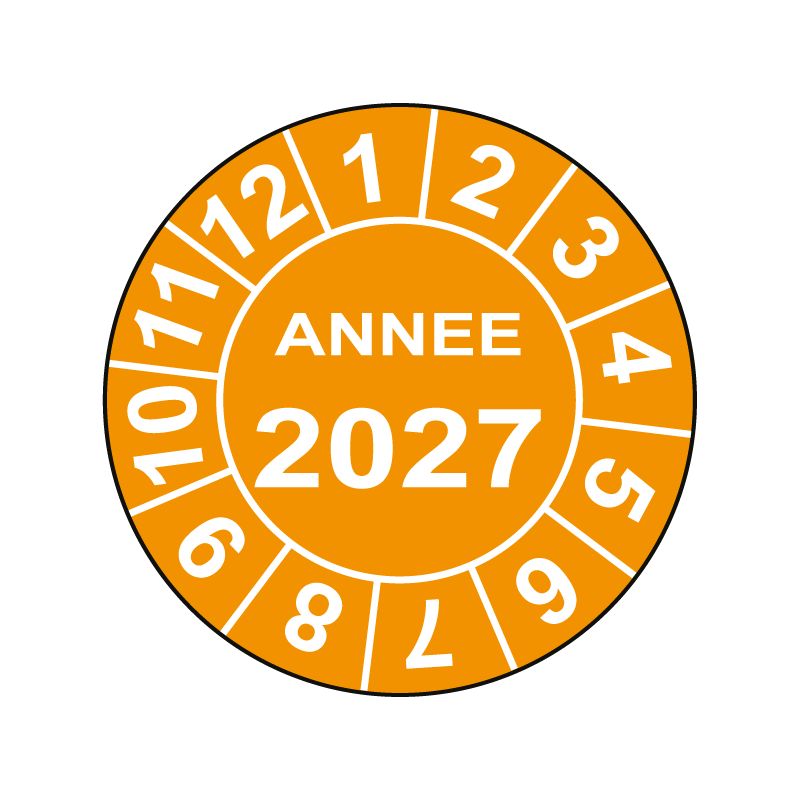 Pastille calendrier Ø15 à 50mm - ANNEE 2027 - Fond Orange